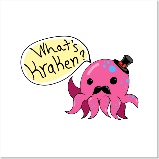 Pink Octopus with a Hat What's Kraken? Wall Art by narwhalwall